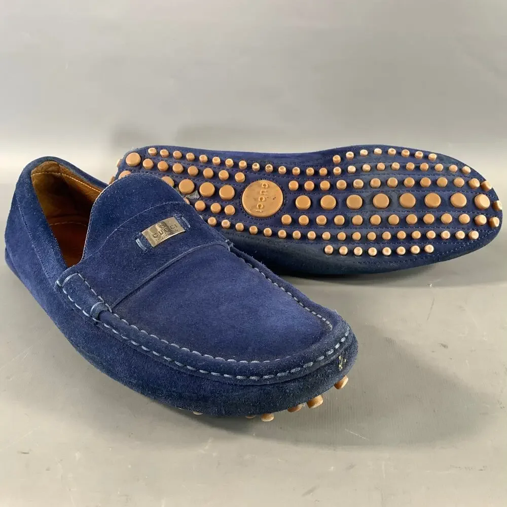 GUCCI Size 11 Blue Suede Slip On Loafers